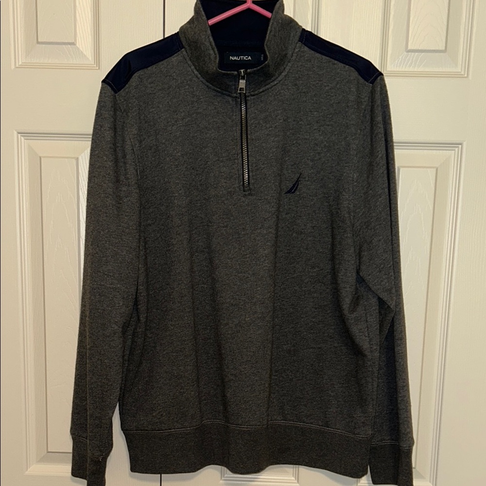 Nautica Gray Zip Up Sweater with Sporty Accents